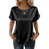 Zeagoo Satin Blouse for Women Business Casual Outfit Short Sleeve Tops Crewneck Tshirt Silk Shirt Summer Clothes(Black)