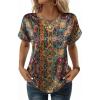 Zeagoo Satin Blouse for Women Business Casual Outfit Short Sleeve Tops Crewneck Tshirt Silk Shirt Summer Clothes(Bobo Multicolor 721)