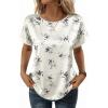 Zeagoo Satin Blouse for Women Business Casual Outfit Short Sleeve Tops Crewneck Tshirt Silk Shirt Summer Clothes(Floral Beige 1018)