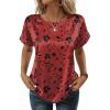 Zeagoo Satin Blouse for Women Business Casual Outfit Short Sleeve Tops Crewneck Tshirt Silk Shirt Summer Clothes(Floral Red 290)