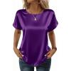 Zeagoo Satin Blouse for Women Business Casual Outfit Short Sleeve Tops Crewneck Tshirt Silk Shirt Summer Clothes(Purple)