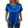 Zeagoo Satin Blouse for Women Business Casual Outfit Short Sleeve Tops Crewneck Tshirt Silk Shirt Summer Clothes(Royal Blue)