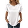 Zeagoo Satin Blouse for Women Business Casual Outfit Short Sleeve Tops Crewneck Tshirt Silk Shirt Summer Clothes(White)