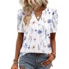 Zeagoo Women Blouses Puff Short Sleeve Tops V Neck Dressy Casual Spring Shirts Boho Floral Cute Clothes 2026(Bf290-white Flowers)