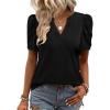 Zeagoo Women Blouses Puff Short Sleeve Tops V Neck Dressy Casual Spring Shirts Boho Floral Cute Clothes 2026(Black)