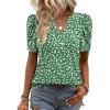 Zeagoo Women Blouses Puff Short Sleeve Tops V Neck Dressy Casual Spring Shirts Boho Floral Cute Clothes 2026(Jh560-green)