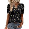 Zeagoo Women Blouses Puff Short Sleeve Tops V Neck Dressy Casual Spring Shirts Boho Floral Cute Clothes 2026(Jh601-black)