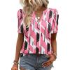 Zeagoo Women Blouses Puff Short Sleeve Tops V Neck Dressy Casual Spring Shirts Boho Floral Cute Clothes 2026(Jh603-pink)