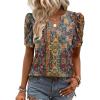 Zeagoo Women Blouses Puff Short Sleeve Tops V Neck Dressy Casual Spring Shirts Boho Floral Cute Clothes 2026(Mz721-multicolored)