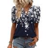 Zeagoo Women Blouses Puff Short Sleeve Tops V Neck Dressy Casual Spring Shirts Boho Floral Cute Clothes 2026(Sf103-navy)