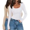 Zeagoo Women’s Long Sleeve Ribbed Slim Fitted Shirts Square Neck Casual Basic Crop Tops