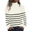 Zeagoo Womens Sweaters Turtleneck Cable Knit Long Sleeve Pullover Cute Fitted Trendy Basic Fall Winter Tops(Stripe Apricot)