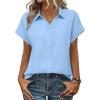 Zeagoo Womens Tops Short Sleeve Shirts Button Down Casual Blouses V Neck Outfits Summer Spring Clothes 2026(Blue)