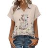 Zeagoo Womens Tops Short Sleeve Shirts Button Down Casual Blouses V Neck Outfits Summer Spring Clothes 2026(Flower Beige)