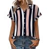 Zeagoo Womens Tops Short Sleeve Shirts Button Down Casual Blouses V Neck Outfits Summer Spring Clothes 2026(Stripe3)