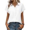 Zeagoo Womens Tops Short Sleeve Shirts Button Down Casual Blouses V Neck Outfits Summer Spring Clothes 2026(White)
