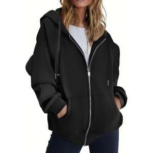 ZEAGOO Hoodies Women Zip Up Hoodie Oversized Sweatshirt Fleece Jackets Spring Fall Winter Coats 2026 Fashion(A-black)