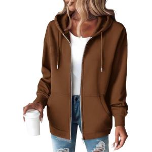 ZEAGOO Hoodies Women Zip Up Hoodie Oversized Sweatshirt Fleece Jackets Spring Fall Winter Coats 2026 Fashion(Brown)
