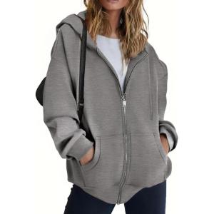 ZEAGOO Hoodies Women Zip Up Hoodie Oversized Sweatshirt Fleece Jackets Spring Fall Winter Coats 2026 Fashion(Dark Grey)