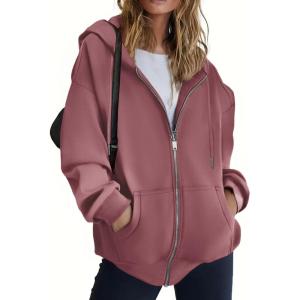 ZEAGOO Hoodies Women Zip Up Hoodie Oversized Sweatshirt Fleece Jackets Spring Fall Winter Coats 2026 Fashion(Dusty Pink)
