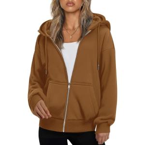 ZEAGOO Hoodies Women Zip Up Hoodie Oversized Sweatshirt Fleece Jackets Spring Fall Winter Coats 2026 Fashion(Light Brown Color)