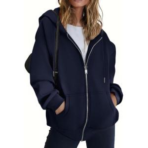 ZEAGOO Hoodies Women Zip Up Hoodie Oversized Sweatshirt Fleece Jackets Spring Fall Winter Coats 2026 Fashion(Navy)