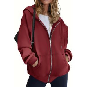 ZEAGOO Hoodies Women Zip Up Hoodie Oversized Sweatshirt Fleece Jackets Spring Fall Winter Coats 2026 Fashion(Wind Red)
