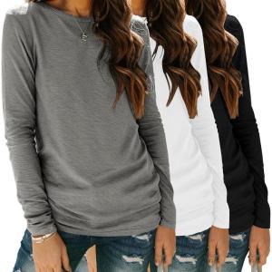 Zeagoo 3 Pack Long Sleeve Shirts for Women Casual Soft Crewneck Basic Tee Tops Fall Outfit Clothes(Black+white+grey)