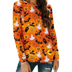 Zeagoo 3 Pack Long Sleeve Shirts for Women Casual Soft Crewneck Basic Tee Tops Fall Outfit Clothes(Halloween Orange(1 Piece))