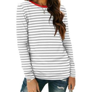 Zeagoo 3 Pack Long Sleeve Shirts for Women Casual Soft Crewneck Basic Tee Tops Fall Outfit Clothes(Stripe Grey White(1 Piece))