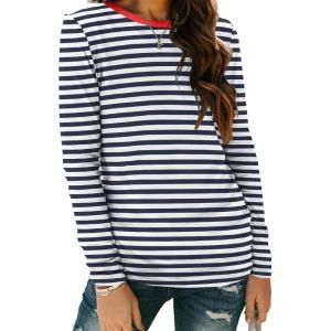 Zeagoo 3 Pack Long Sleeve Shirts for Women Casual Soft Crewneck Basic Tee Tops Fall Outfit Clothes(Stripe Navy White(1 Piece))