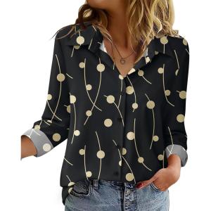 Zeagoo Blouse for Women Dressy Long Sleeve Button Down Shirts Business Casual Outfit Lightweight Solid/Printed Tops(Geometric Black 601)