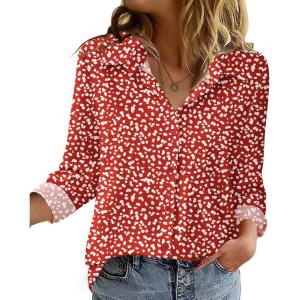 Zeagoo Blouse for Women Dressy Long Sleeve Button Down Shirts Business Casual Outfit Lightweight Solid/Printed Tops(Polka Dot Red 590)