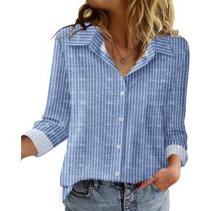 Zeagoo Blouse for Women Dressy Long Sleeve Button Down Shirts Business Casual Outfit Lightweight Solid/Printed Tops(Stripes Blue 273)