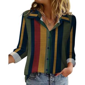 Zeagoo Blouse for Women Dressy Long Sleeve Button Down Shirts Business Casual Outfit Lightweight Solid/Printed Tops(Stripes Multicolor 275)