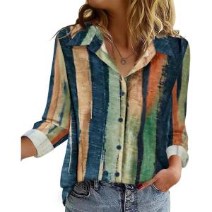 Zeagoo Blouse for Women Dressy Long Sleeve Button Down Shirts Business Casual Outfit Lightweight Solid/Printed Tops(Stripes Multicolor 289)