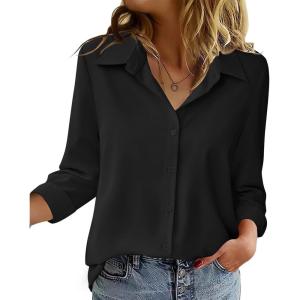 Zeagoo Blouse for Women Dressy Long Sleeve Button Down Shirts Business Casual Outfit Lightweight Solid/Printed Tops(Z Black)