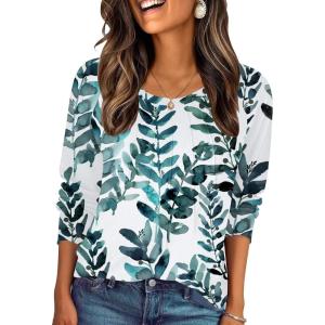 Zeagoo Fall Tops for Women Long Sleeve Shirts Casual Cotton Blouses 2025 Dressy Pleated Tunics(Leaf Print)