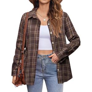 Zeagoo Flannel Shirt Women Button Down Long Sleeve Plaid Shirts Collared Casual Work Tops S-2XL(A-gz935)