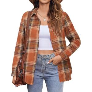 Zeagoo Flannel Shirt Women Button Down Long Sleeve Plaid Shirts Collared Casual Work Tops S-2XL(Gw185)
