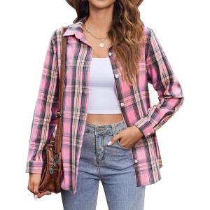 Zeagoo Flannel Shirt Women Button Down Long Sleeve Plaid Shirts Collared Casual Work Tops S-2XL(Gw448)