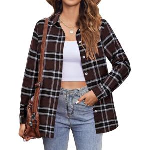 Zeagoo Flannel Shirt Women Button Down Long Sleeve Plaid Shirts Collared Casual Work Tops S-2XL(Gw66)