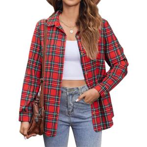 Zeagoo Flannel Shirt Women Button Down Long Sleeve Plaid Shirts Collared Casual Work Tops S-2XL(Gz138)