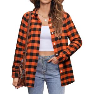 Zeagoo Flannel Shirt Women Button Down Long Sleeve Plaid Shirts Collared Casual Work Tops S-2XL(Gz409)