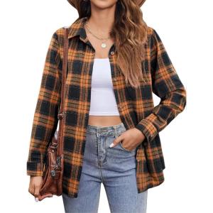 Zeagoo Flannel Shirt Women Button Down Long Sleeve Plaid Shirts Collared Casual Work Tops S-2XL(Gz456)