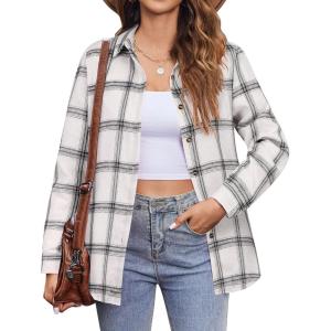 Zeagoo Flannel Shirt Women Button Down Long Sleeve Plaid Shirts Collared Casual Work Tops S-2XL(Gz714)