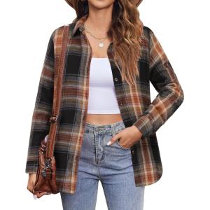 Zeagoo Flannel Shirt Women Button Down Long Sleeve Plaid Shirts Collared Casual Work Tops S-2XL(Gz719)