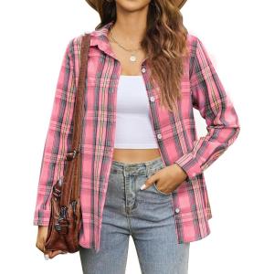 Zeagoo Flannel Shirt Women Button Down Long Sleeve Plaid Shirts Collared Casual Work Tops S-2XL(Gz720)