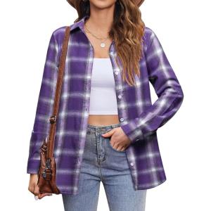 Zeagoo Flannel Shirt Women Button Down Long Sleeve Plaid Shirts Collared Casual Work Tops S-2XL(Gz826)
