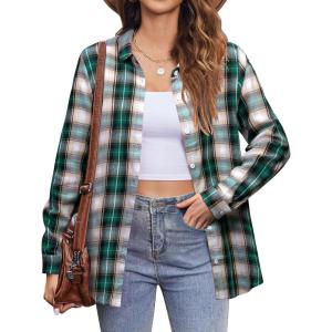 Zeagoo Flannel Shirt Women Button Down Long Sleeve Plaid Shirts Collared Casual Work Tops S-2XL(Gz933)